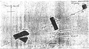 FIG 56.—Plan of the Mên-an-tol from Lukis, showing that it was an apparatus for observing the sunrise in May and August in one direction and the sunset in February and November in the other. Sun's declination, 16° N. or S.