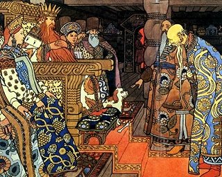 The Merchants Visit Tsar Saltan (detail), by Ivan Bilibin [1905] (Public Domain Image)