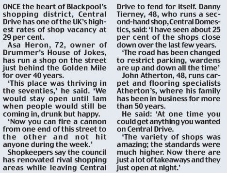 Boarded up: Blackpool is still suffering the side-effects of the recession with 30 per cent of shops on Central Drive vacant