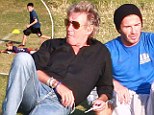 Who knew they were friends! David Beckham and Rod Stewart hang out in the park together as their sons play football