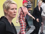 Cynthia Nixon and daughter Samantha Mozes walking to a vintage clothing store in Soho