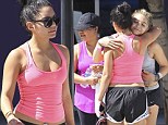 Leggy Vanessa Hudgens shares a hug with her sister Stella after family workout with their mother