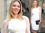 Heavenly curves! Angelic Scarlett Johansson displays her famous figure in a form-fitting white dress for fashion event 