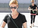 Make-up free January Jones displays her slender frame in workout attire as she heads to yoga class