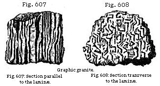 Graphic granite. Fig. 607: Section parallel to the lamin. Fig. 608: Section transverse to the lamin.