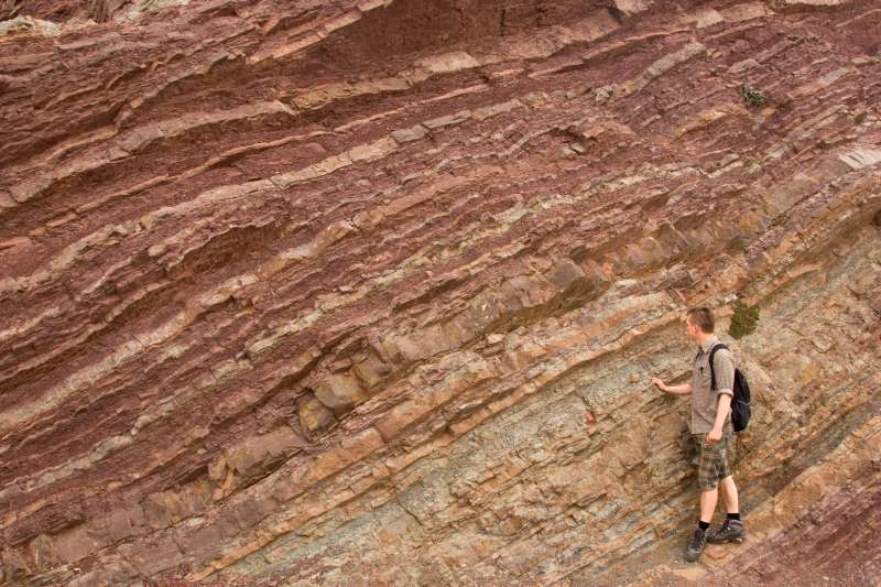 Alternating layers of muddy and sandy sediments in a turbidity sequence. Photo is taken in Morocco.